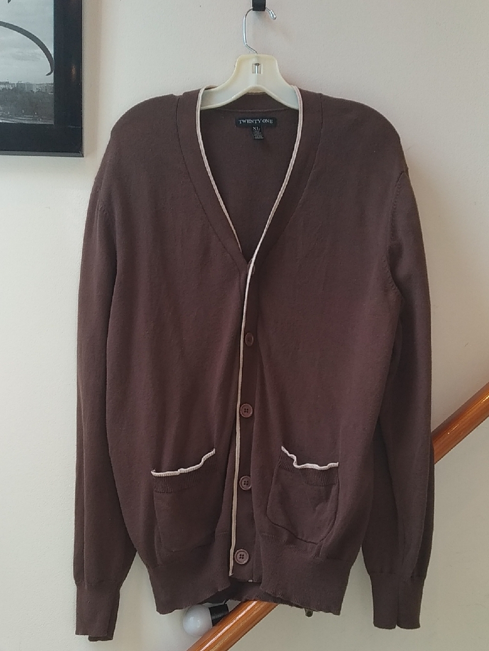 Forever 21 Vintage Men's Brown Cardigan with Cream Trim